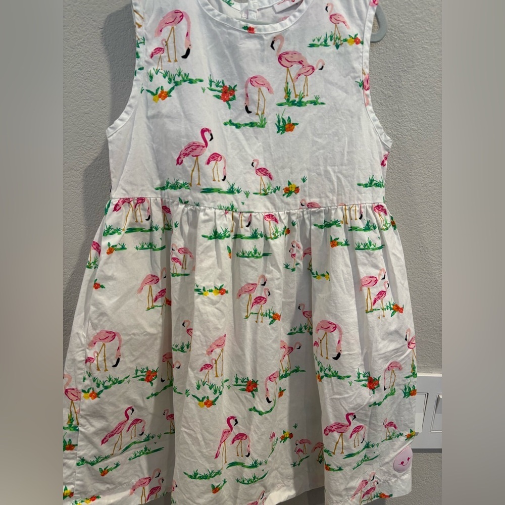 Smiling Button Flamingo Print Girls Dress Size 10 EUC Cotton Made in the USA - Picture 3 of 16